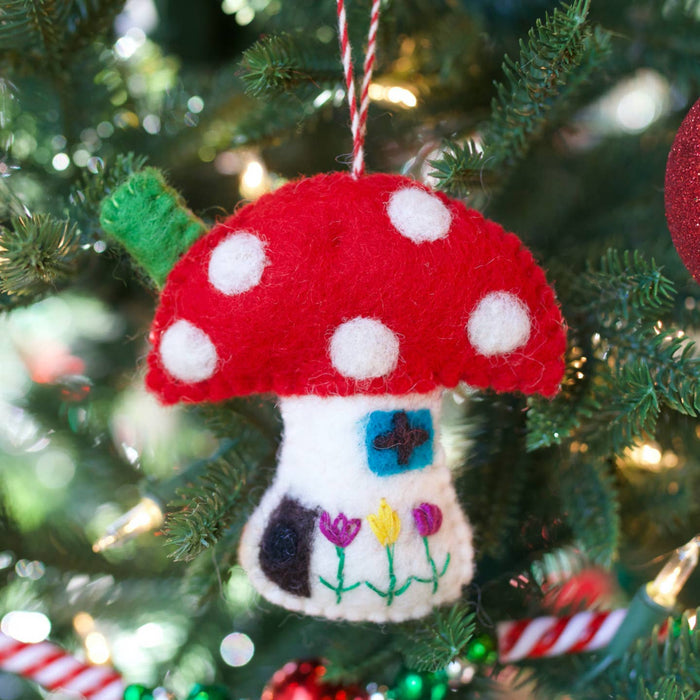 Mushroom House Felt Wool Ornament