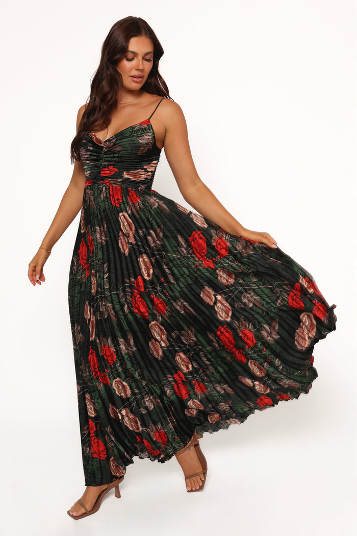 Petal and Pup USA DRESSES Naira Pleated Maxi Dress - Green Floral