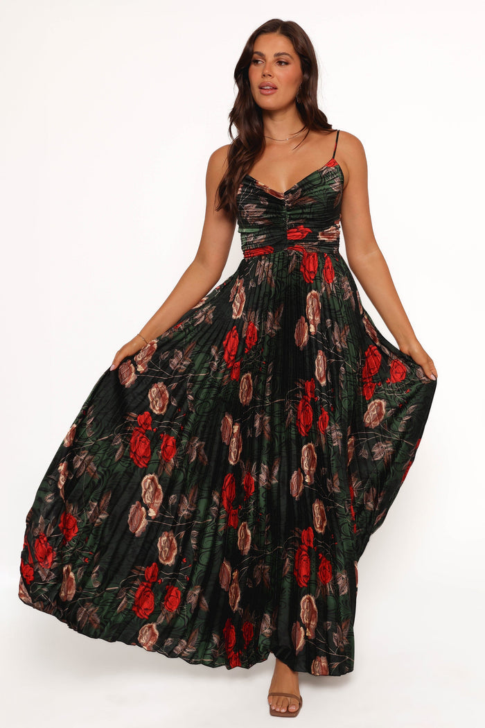 Petal and Pup USA DRESSES Naira Pleated Maxi Dress - Green Floral