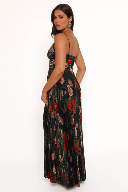 Petal and Pup USA DRESSES Naira Pleated Maxi Dress - Green Floral