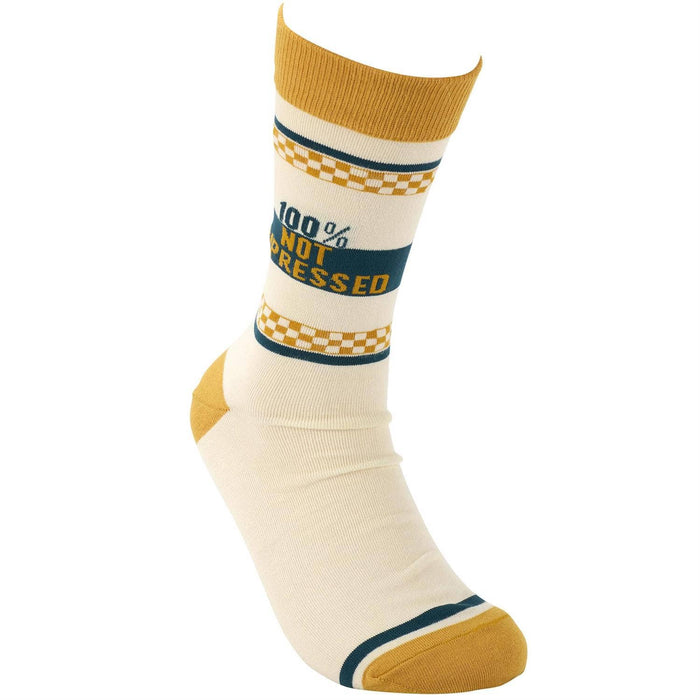 Questionables Not Impressed Socks with humorous printed design, showcasing a stylish pair of casual socks with bold graphics.