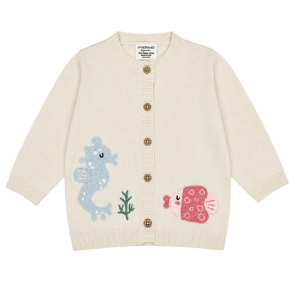Ocean Friends Jacquard Knit Baby Cardigan Sweater made of organic cotton