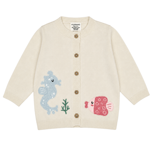 Ocean Friends Jacquard Knit Baby Cardigan Sweater made of organic cotton