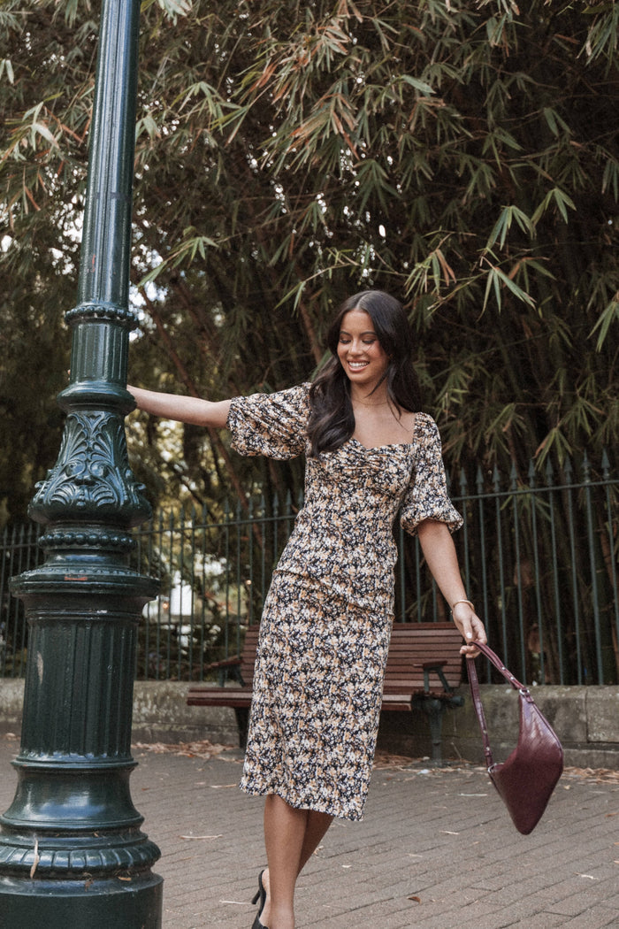Petal and Pup USA DRESSES Oona Midi Dress - Black Ditsy Floral
