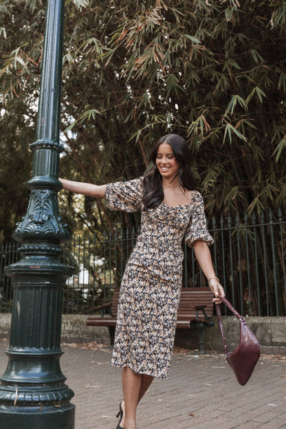 Petal and Pup USA DRESSES Oona Midi Dress - Black Ditsy Floral