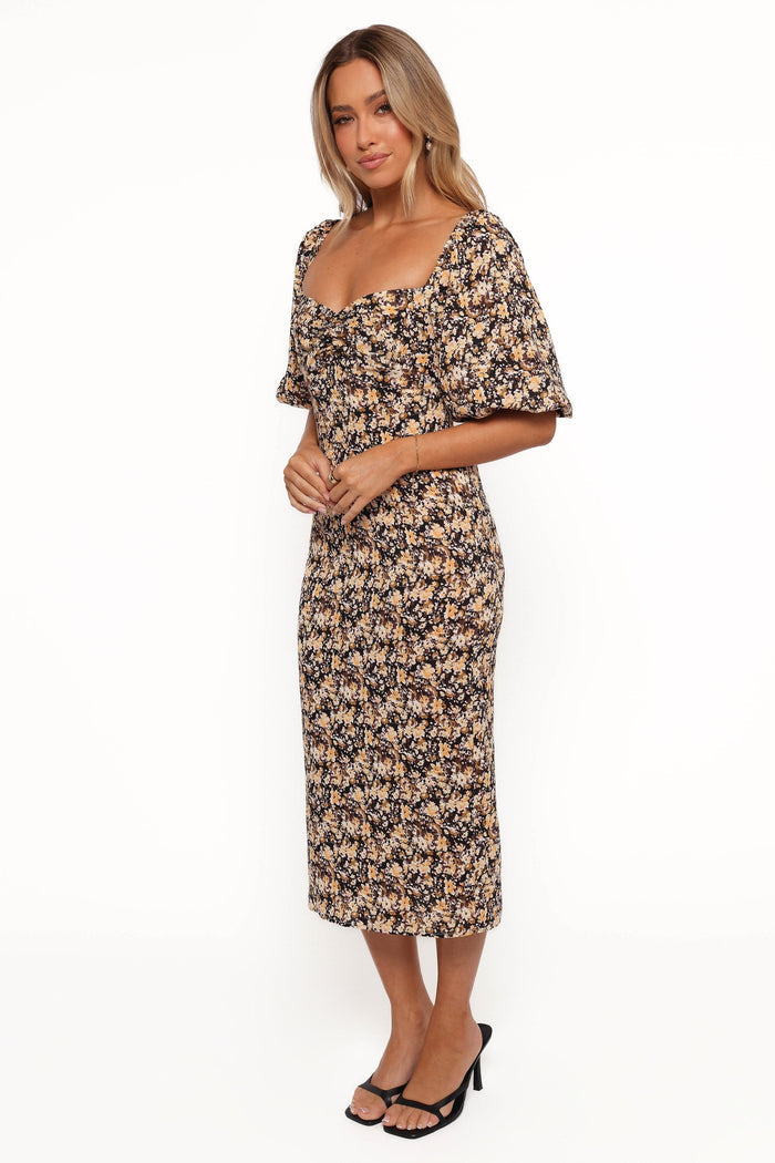 Petal and Pup USA DRESSES Oona Midi Dress - Black Ditsy Floral