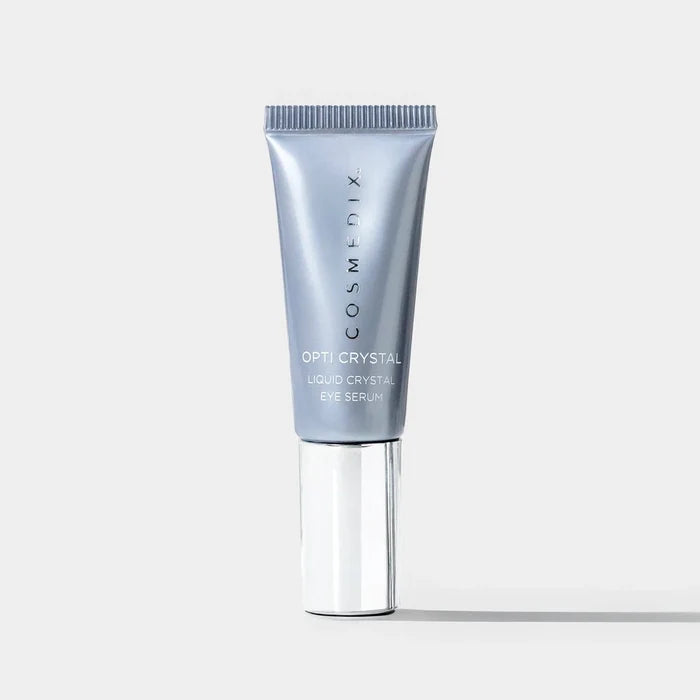 Cosmedix Opti Crystal Liquid Crystal Eye Serum tube on a light gray background