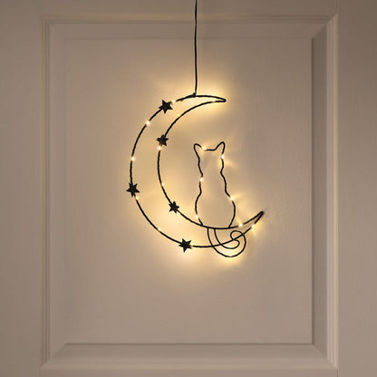 Osby Black Cat & Moon LED Halloween Silhouette Decoration