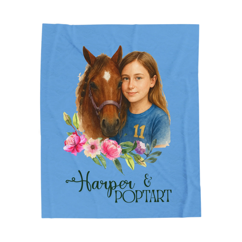 Owner & Pet Portrait Velveteen Plush Personalized Blanket