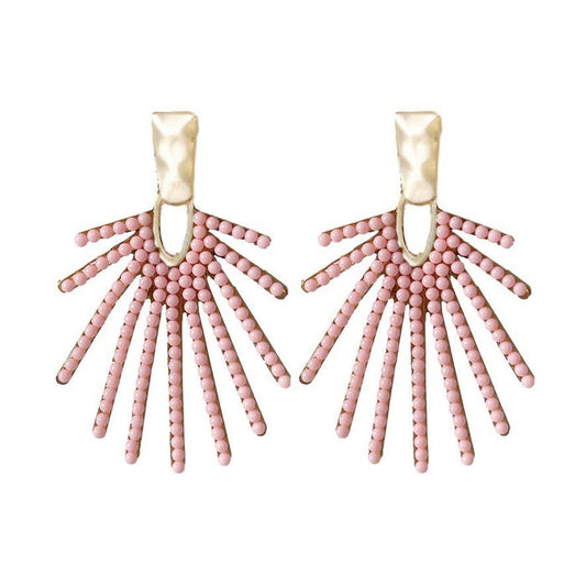 Pale Pink Sunburst Statement Drop Earrings
