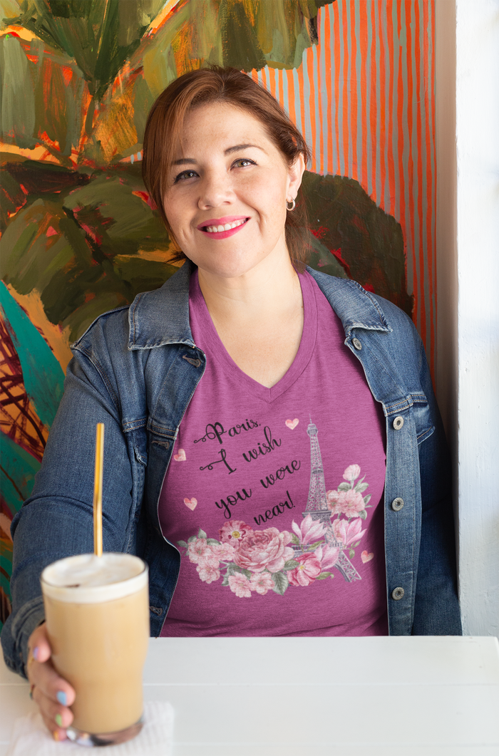 Paris, I Wish You Were Near! | Women's V-neck  Paris Shirt