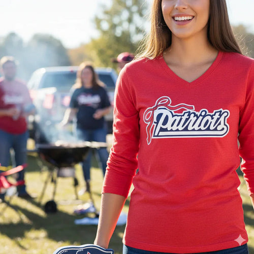 Patriots Tee with Bow Long Sleeve V-Neck