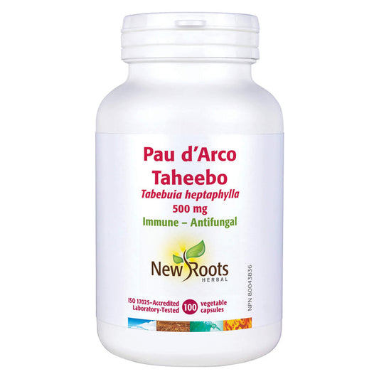 Bottle of New Roots Pau D'Arco Taheebo 500mg 100 Vegetable Capsules
