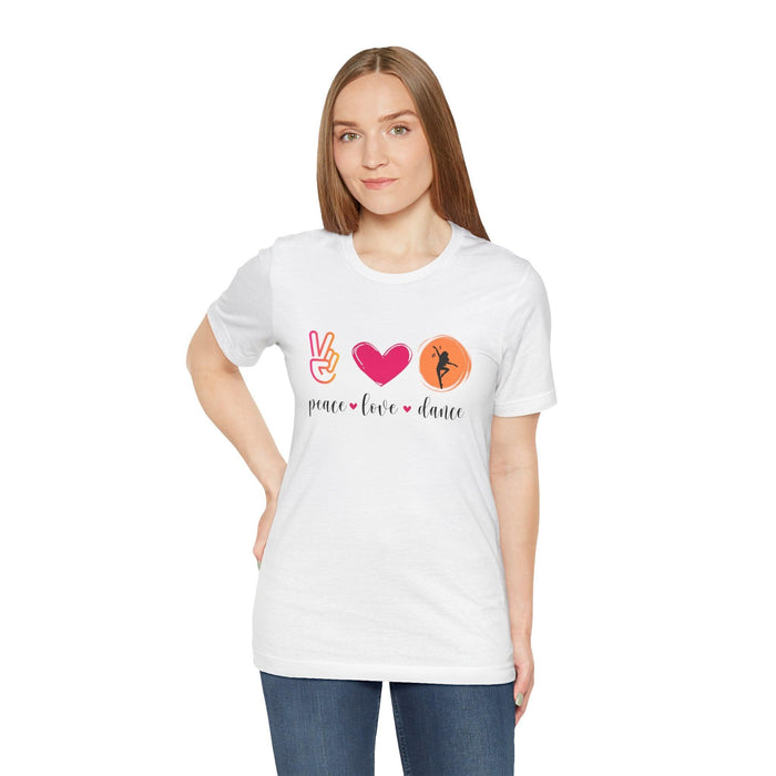 Peace, Love & Dance Unisex Jersey Tee - ✌️❤️💃 Express Yourself Through Movement! 💃❤️✌️ - Whippie's