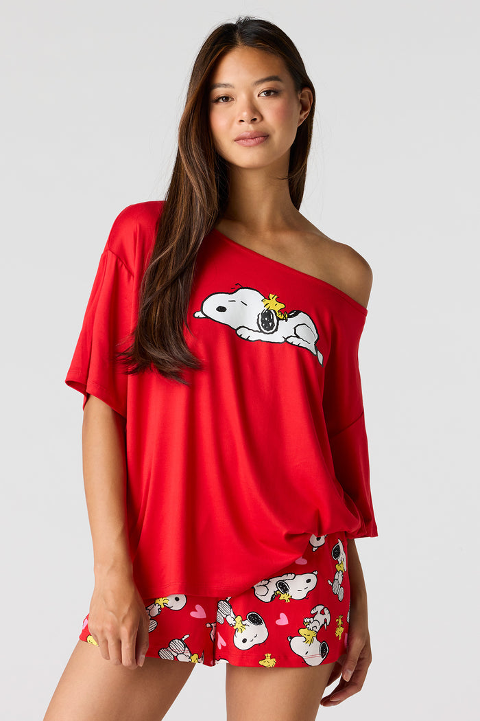 Peanuts Snoopy Off Shoulder Top & Short Pajama Set