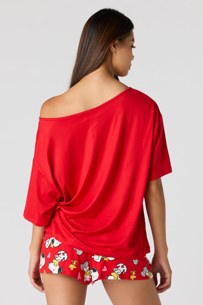 Peanuts Snoopy Off Shoulder Top & Short Pajama Set