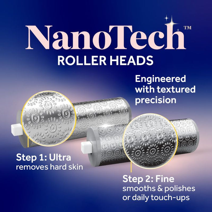 Nanotech roller head attachments with textured cylindrical surfaces for exfoliating