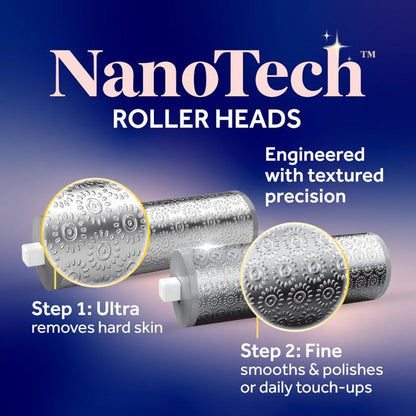 Nanotech roller head attachments with textured cylindrical surfaces for exfoliating