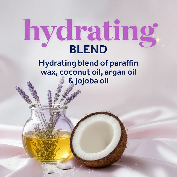 Paraffin foot mask moisturizing blend with oils shown in bowls, coconut and argan