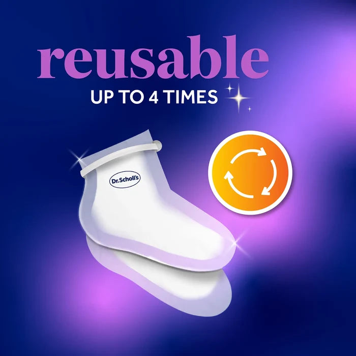 Reusable warming paraffin foot mask set concept, white booties with Dr. Scholl's