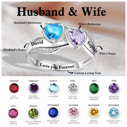 Personalized Ring with 2 Birthstones - Promise Ring For Her