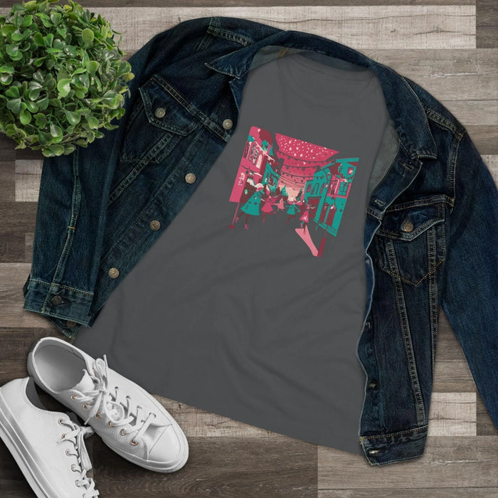 Pink and Teal Holiday Village - Women's Softstyle Tee - Whippie's