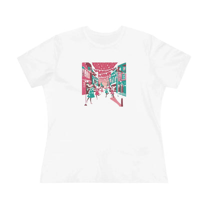 Pink and Teal Holiday Village - Women's Softstyle Tee - Whippie's