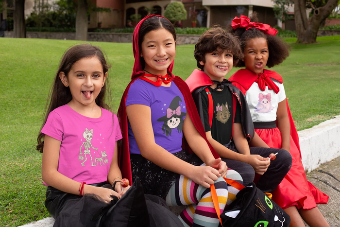 Pink Bow Halloween Friends Youth Tee - Personalizable