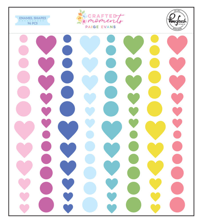 Pinkfresh Studio - Paige Evans - Enamel Shapes - 96/Pkg - Crafted Moments. Available at Embellish Away located in Bowmanville Ontario Canada.