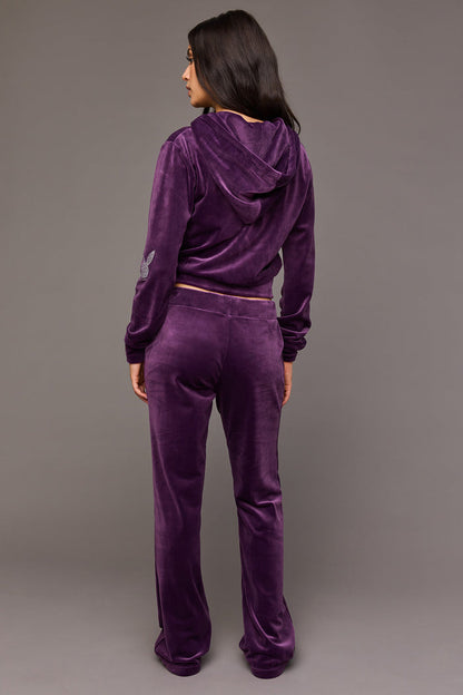 Playboy Rhinestone Velour Wide Leg Pant