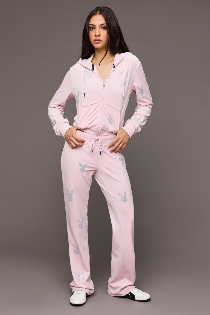 Playboy Rhinestone Velour Wide Leg Pant