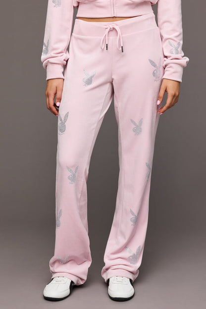 Playboy Rhinestone Velour Wide Leg Pant