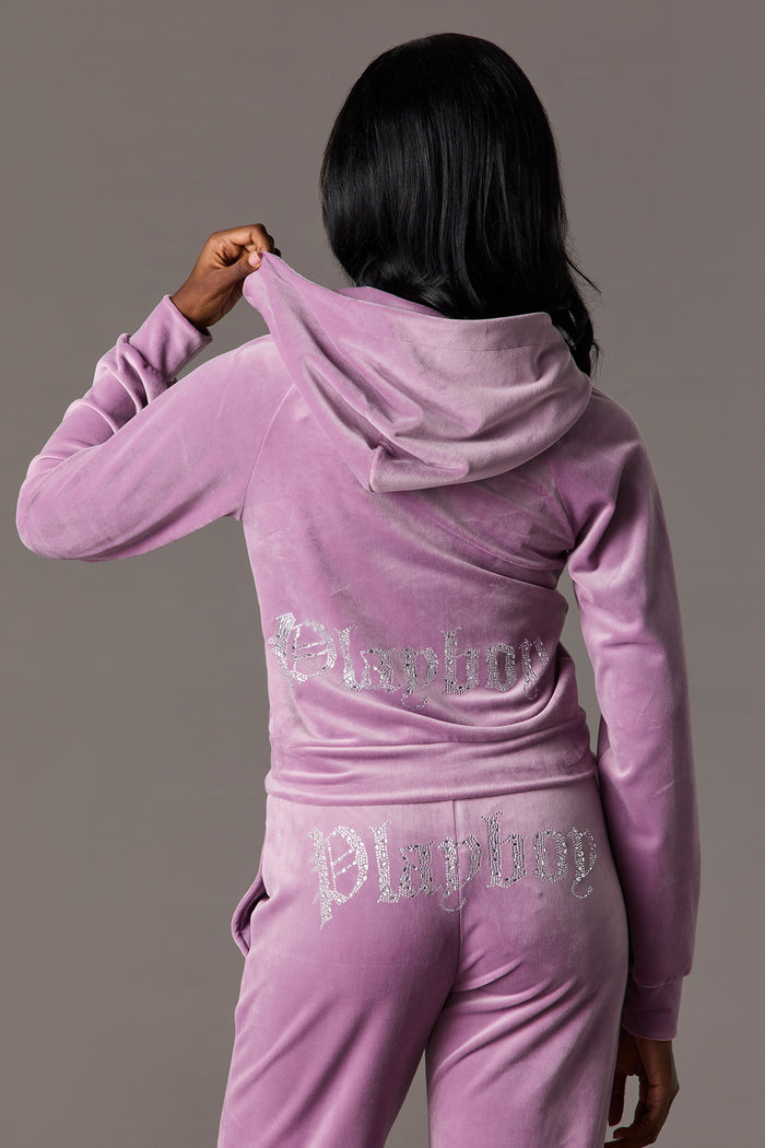 Playboy Rhinestone Velour Zip-Up Hoodie
