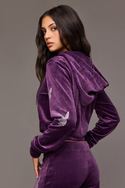 Playboy Rhinestone Velour Zip-Up Hoodie