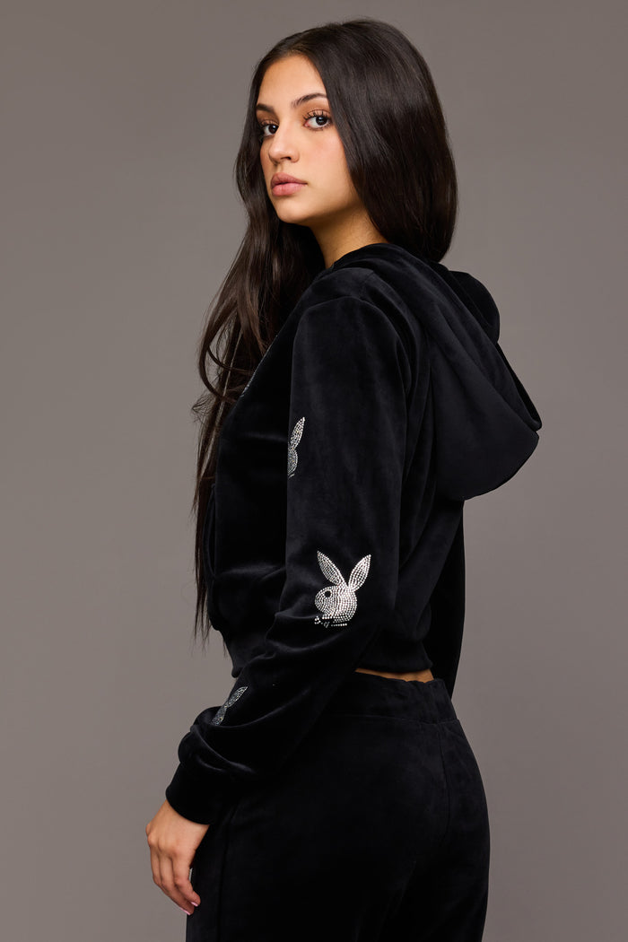 Playboy Rhinestone Velour Zip-Up Hoodie