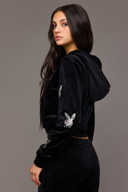 Playboy Rhinestone Velour Zip-Up Hoodie