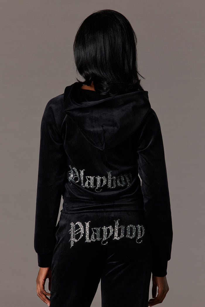 Playboy Rhinestone Velour Zip-Up Hoodie