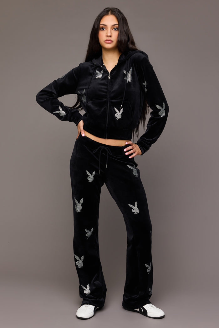 Playboy Rhinestone Velour Zip-Up Hoodie