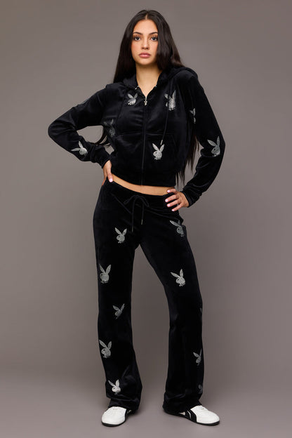 Playboy Rhinestone Velour Zip-Up Hoodie