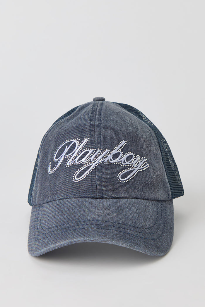 Playboy Rhinestone Washed Trucker Hat