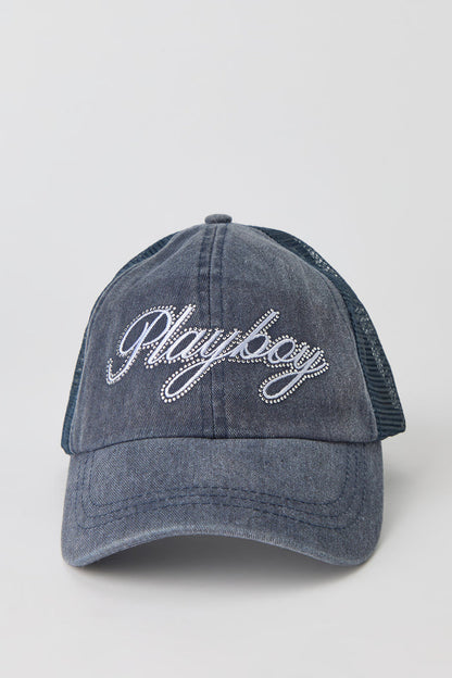 Playboy Rhinestone Washed Trucker Hat