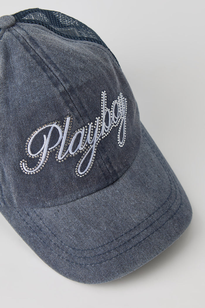 Playboy Rhinestone Washed Trucker Hat
