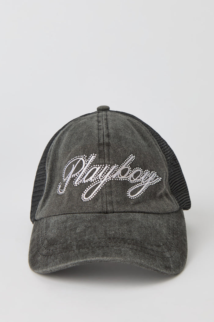Playboy Rhinestone Washed Trucker Hat