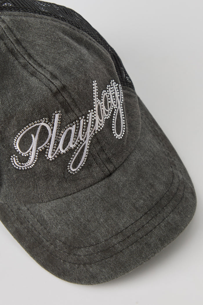 Playboy Rhinestone Washed Trucker Hat