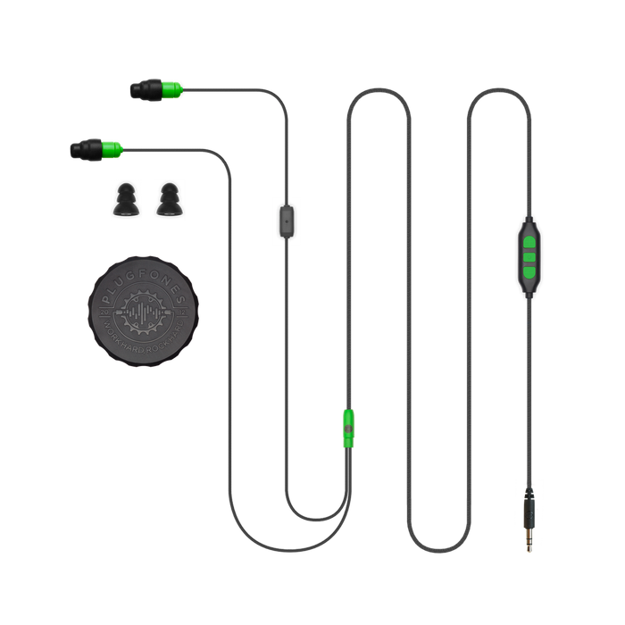 Plugfones Protector PLUS Green Black Industrial Earplugs with Headphones