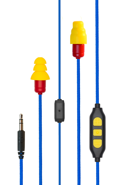 Red Yellow Plugfones Protector PLUS Industrial Earplugs with Headphones Yellow Blue