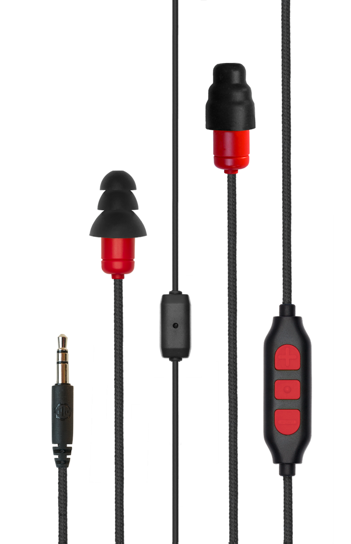 Plugfones Protector PLUS Industrial Earplugs with Headphones Red