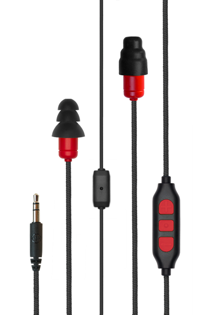 Plugfones Protector PLUS Industrial Earplugs with Headphones Red