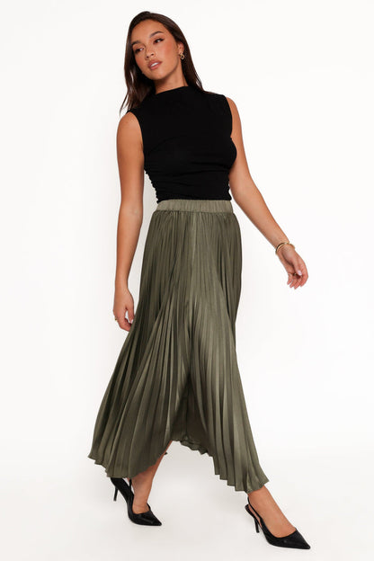 Petal and Pup USA BOTTOMS Polina Pleated Maxi Skirt - Olive