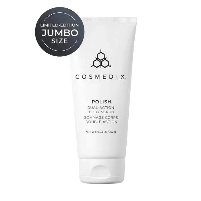 Polish Dual-Action Body Scrub white tube with Limited Edition Jumbo Size badge